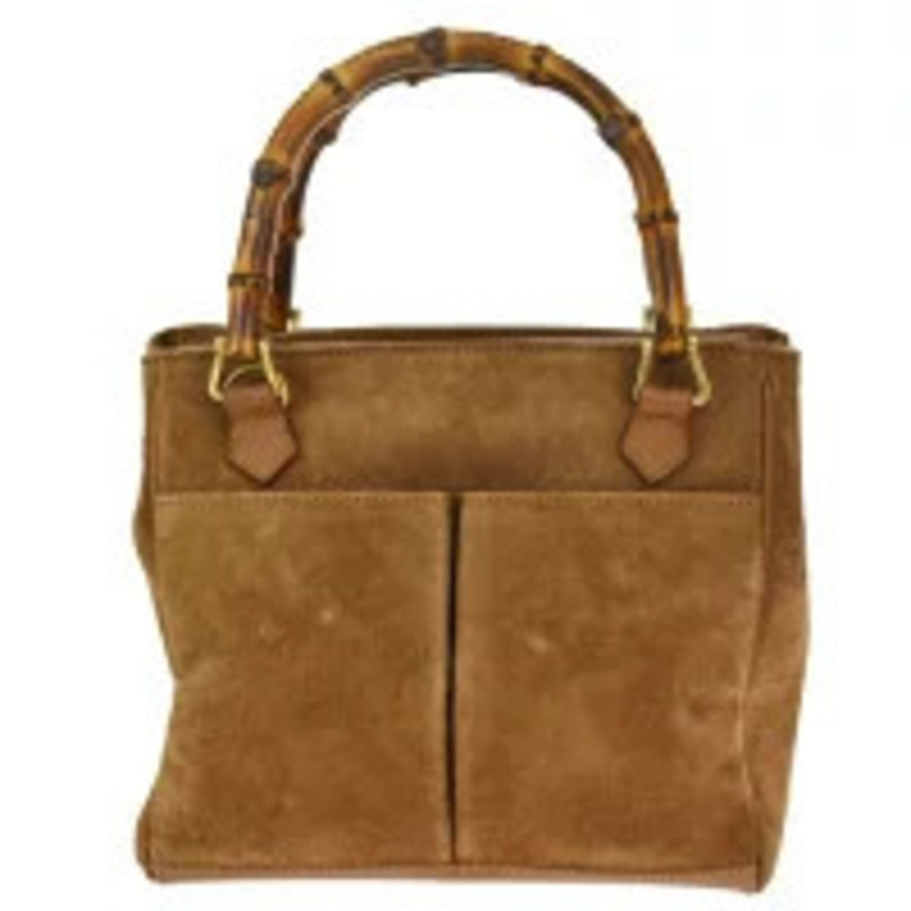 Gucci Bamboo Handbag Brown Suede Leather